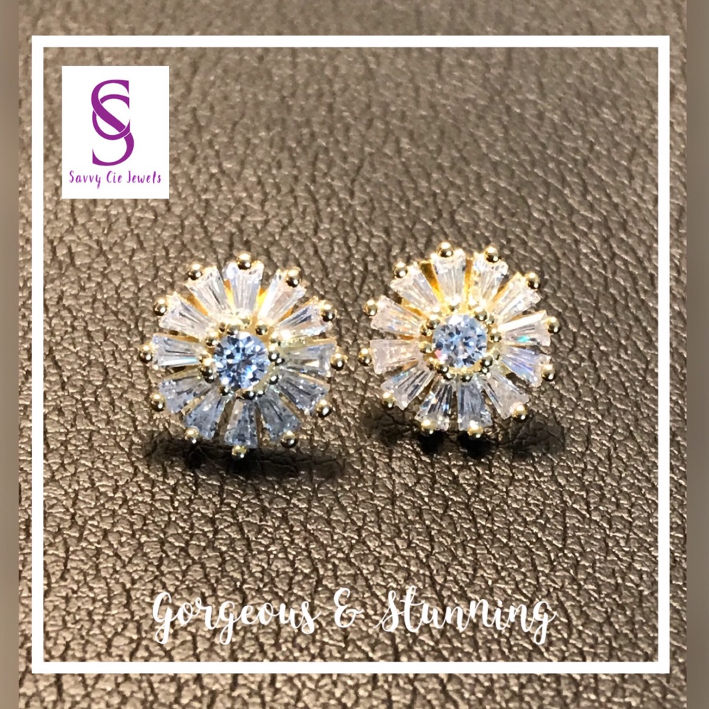 Savvy Cie 18k Gold Vermeil Cz Starburst Baguette